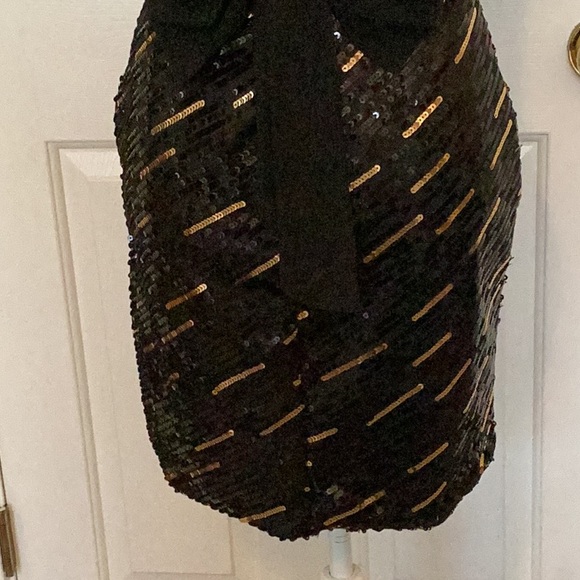 Jodi Kristopher Black & Gold Sequin Dress w/ Low Back w/ Large Black Bow - Picture 4 of 11